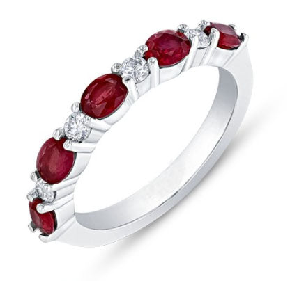 White Gold Diamond & Oval Ruby Stacking Band