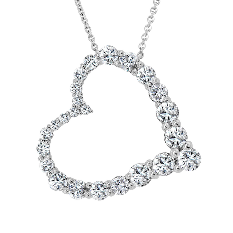 Graduated Diamond Heart Open Necklace