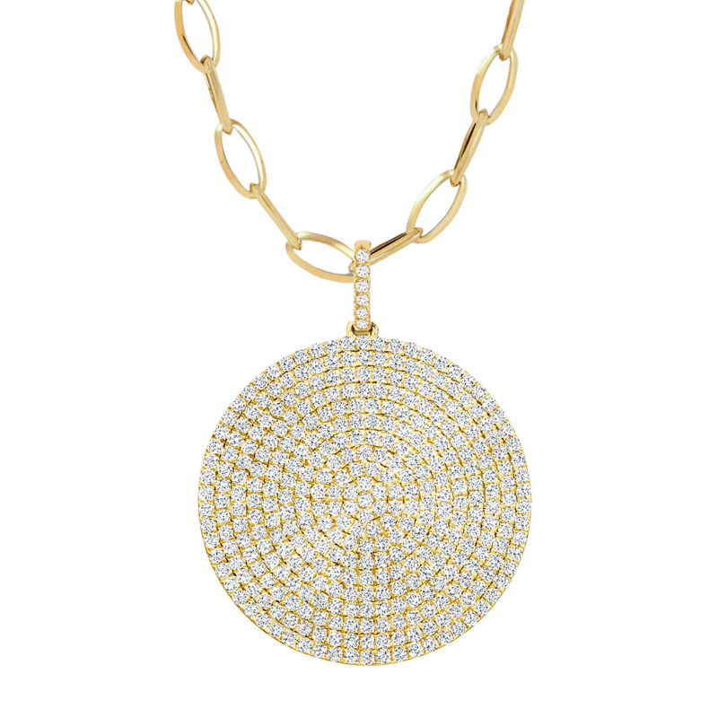 Pavé Indented Diamond Disk Pendant Necklace