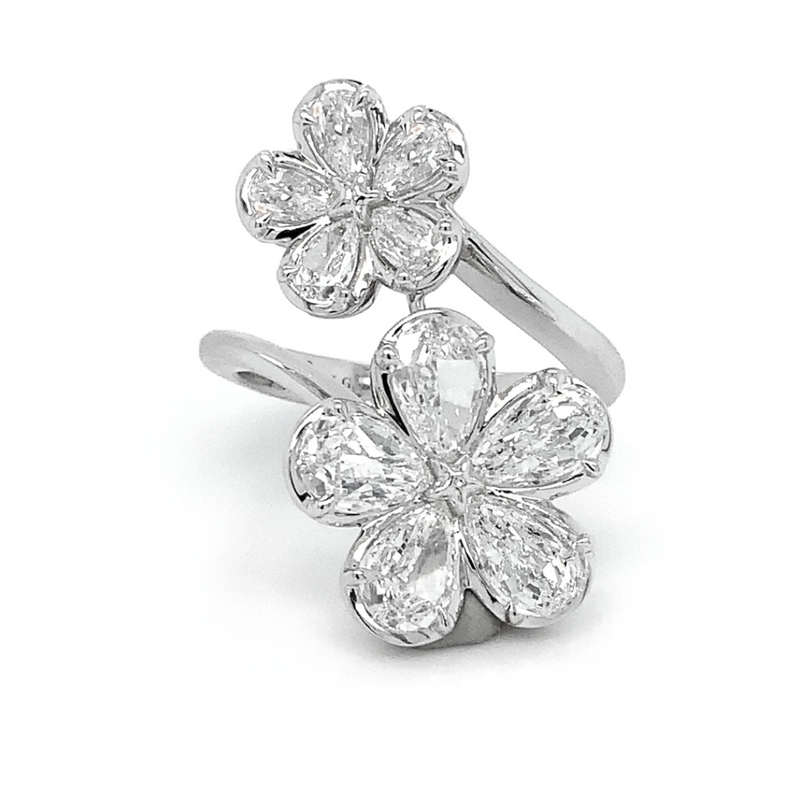 Diamond Flower Bypass Ring