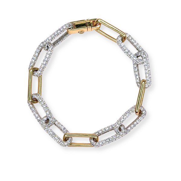 Paperclip Gold Link Bracelet With 8 Diamond Pave Links