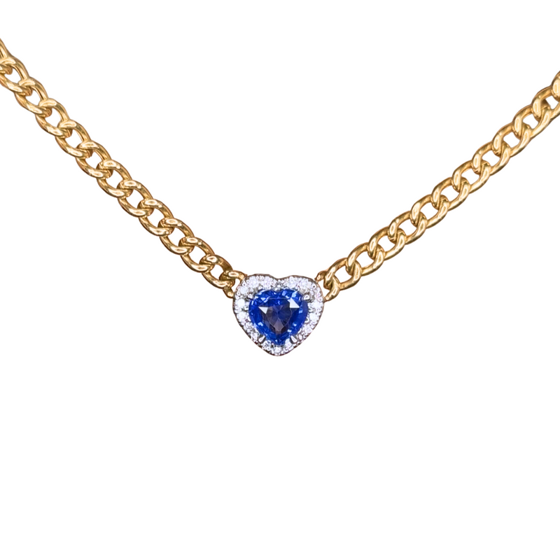 Sapphire and Diamond Heart Necklace