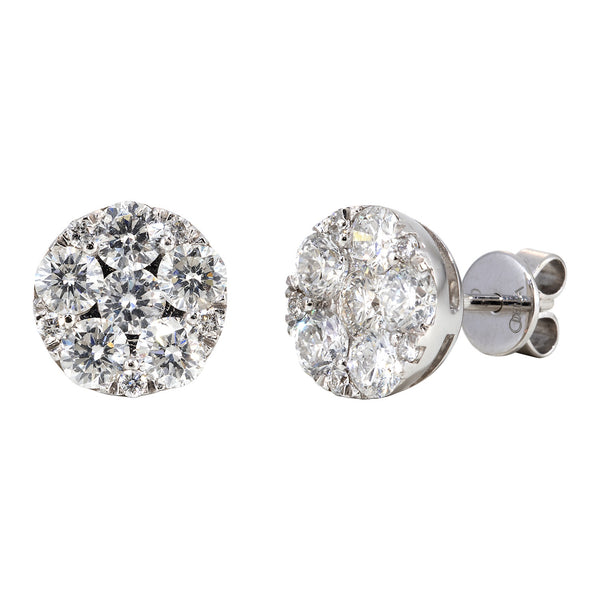 Round Diamond Cluster Earrings