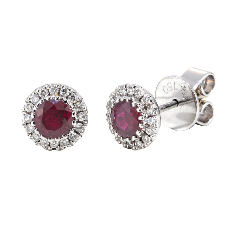 White gold ruby and diamond studs
