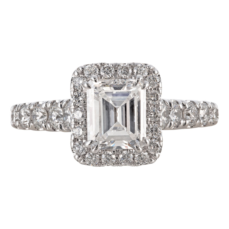 14K White Gold Emerald Cut Engagement Ring with Halo