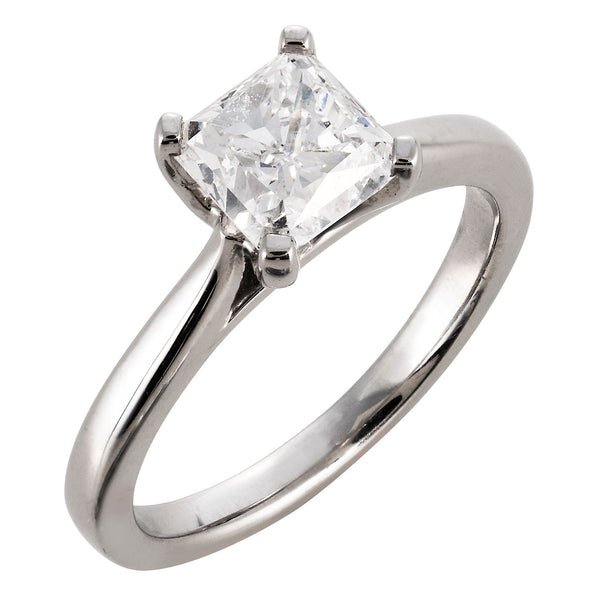 14K White Gold Square Radiant Solitaire Engagement Ring