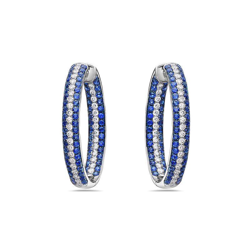 Sapphire and Diamond Oval Hoop Earrings