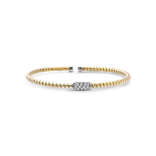 18K Cuff Bracelet with Small Rectangular Pave Section