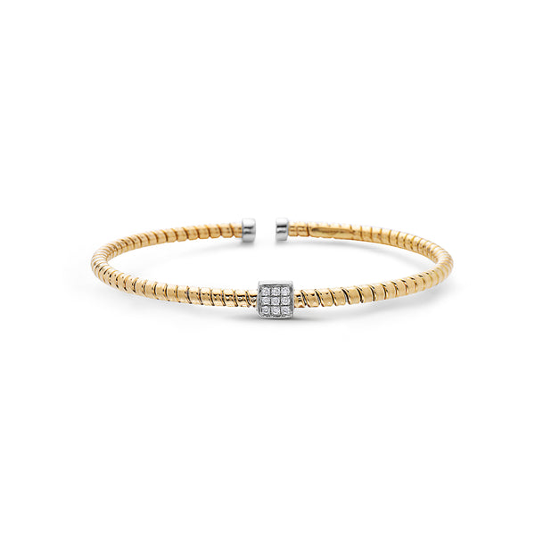 18K Cuff Bracelet with Square Pave Diamond Section