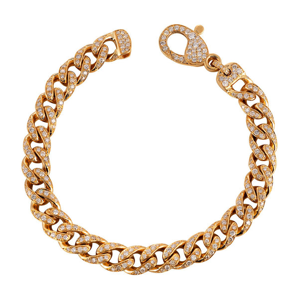 14K Yellow Gold Diamond Cuban Link Chain Bracelet