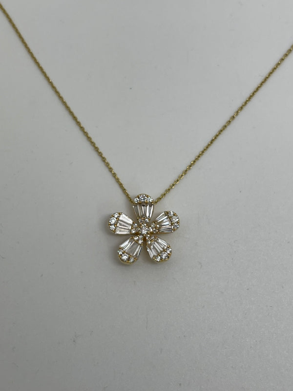 Baguette and Diamond Flower Necklace