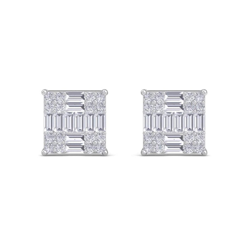 Baguette & Round Square Cluster Studs