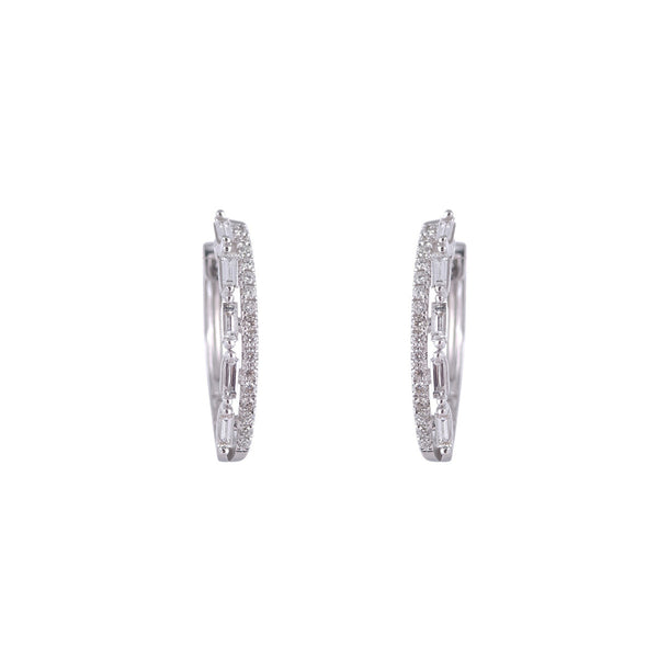 Two row Baguette and Round Diamond Hoops