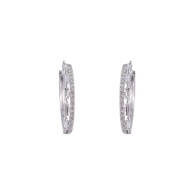 Two row Baguette and Round Diamond Hoops