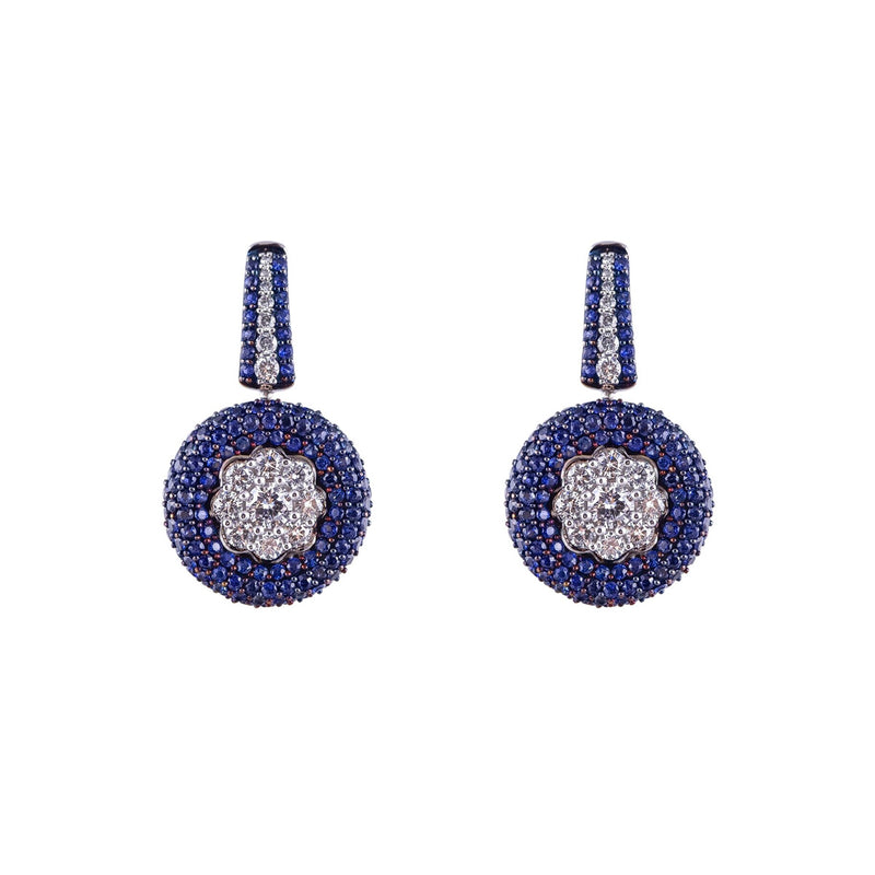 Pave Sapphire and Diamond Cluster Earrings
