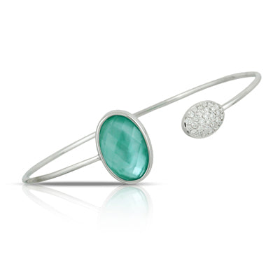 Doves White Gold, Diamond and Green Agate Bangle
