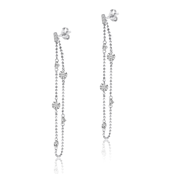 Double Pierced Dashing Diamond Chain Earrings