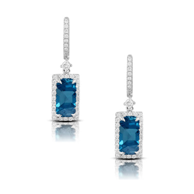 Doves Rectangular London Blue Topaz & Diamond Earrings
