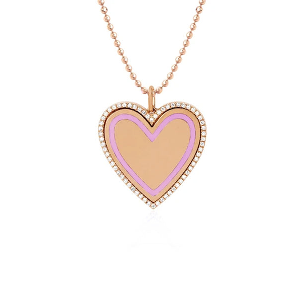 EF COLLECTION DIAMOND & PINK ENAMEL HEART NECKLACE
