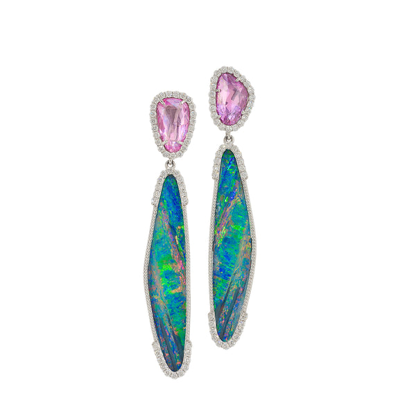 Kendall Nicole Pink Sapphire and Opal Long Drop Earring