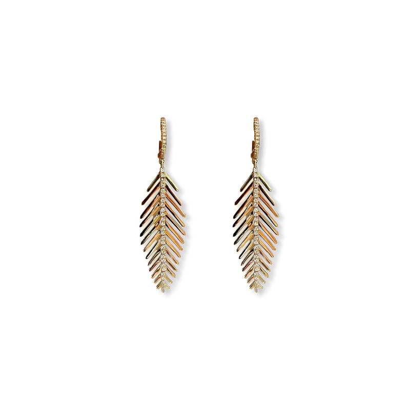Diamond Feather Drop Earrings
