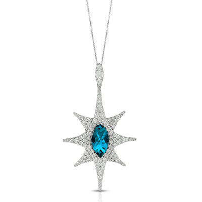 Doves London Blue Topaz and Diamond Star Burst Pendant