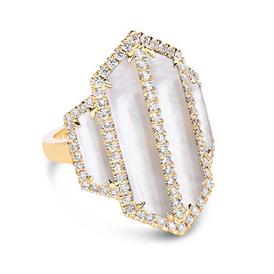 Doves Mother of Pearl and Quartz Angular Ring