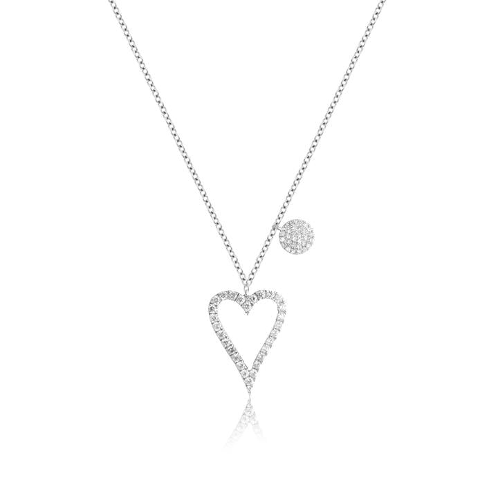 Diamond Heart Necklace with Mini Diamond Disc