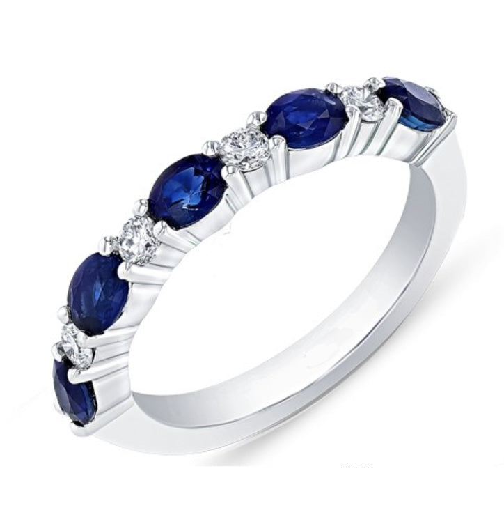 White Gold Oval, Diamond & Sapphire Stacking Band